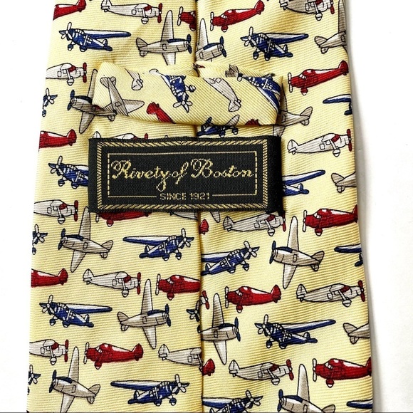 Vintage Rivety of Boston Cream Yellow Gibbon Aviation Plane Print 100% Silk Tie - Picture 4 of 7